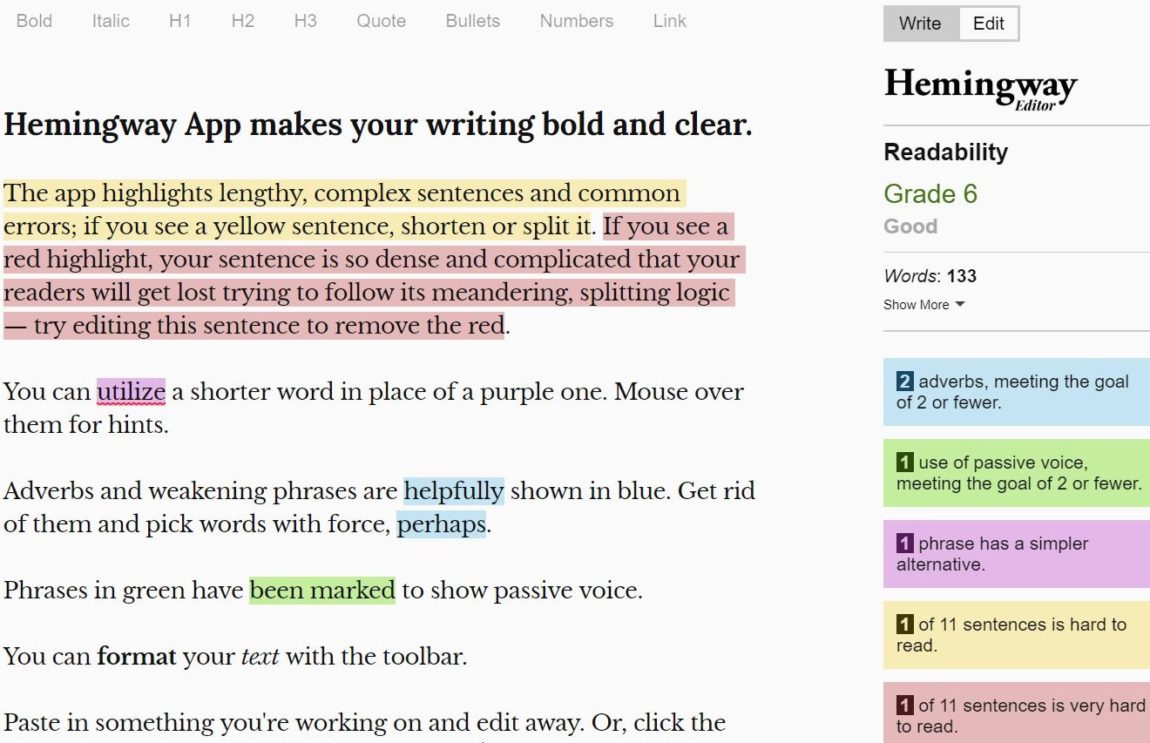 Hemingway - tools used in content writing