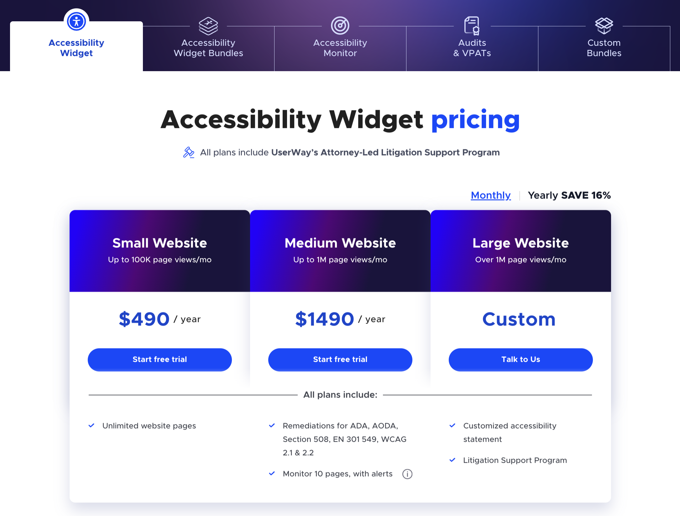 Check UserWay pricing plan
